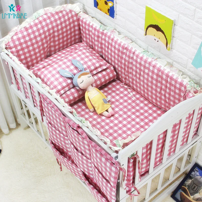 100 Cotton Pink Plaid Baby Crib Bed Bumpers For Newborns Toddler