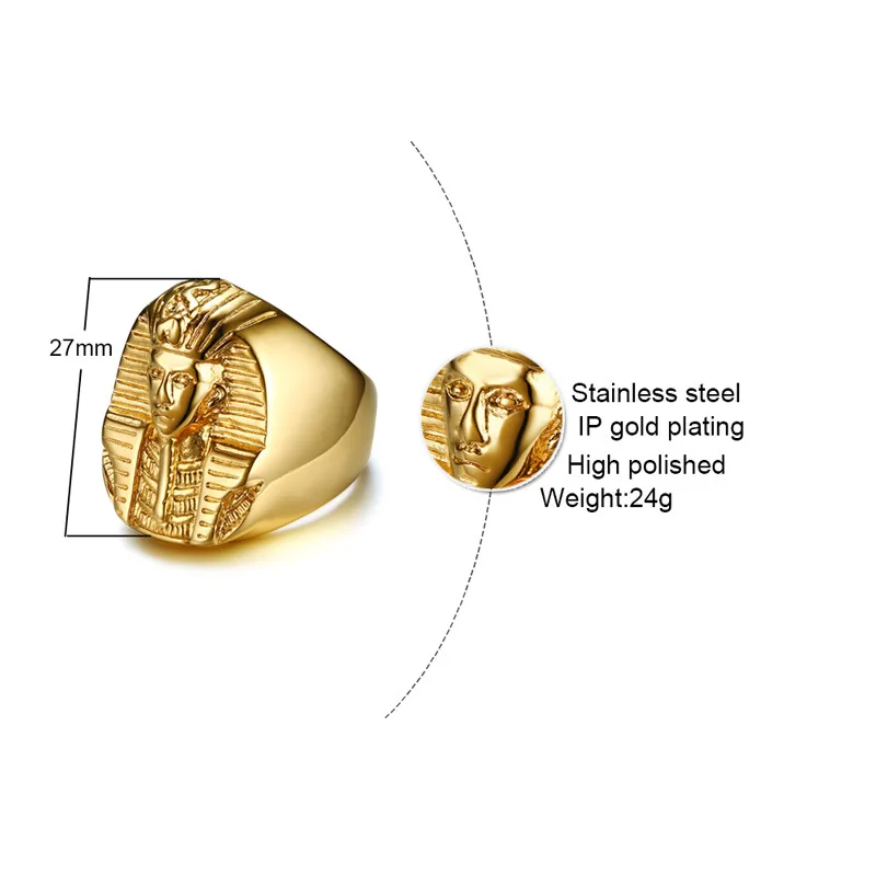 Хип-Хоп рок 316L нержавеющая сталь древний египетский фараон Tutankhamun мужские блестящие золотые кольца ювелирные изделия Прямая