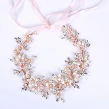 Jonnafe розовое золото цвет цветок лист Свадебные аксессуары для волос, корона жемчуг женщины ювелирные изделия повязка для волос, диадема для невесты