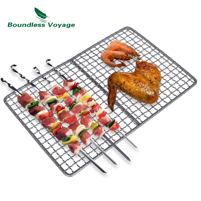 

Boundless Voyage Titanium BBQ Barbecue Grill Net Food Charcoal Carbon Furnace Camping Picnic Garden Tableware