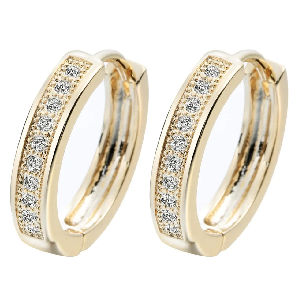 

QIMING Big Round Earing New Gold Hoop Huggie Earrings For Women White Stone Cubic Zirconia Wedding Jewelry A2128