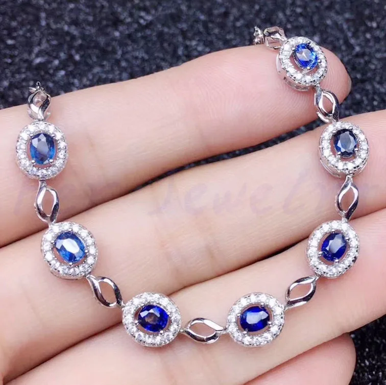 Сапфир браслет-цепочка натуральной синий сапфир 925 серебро 0.35ct* 7 шт. драгоценных камней Драгоценности# SB18092102