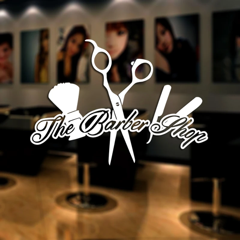 Barber Shop Sticker Name Scissors Clipper Hair Salon Decal Neutral Haircut Poster Vinyl Wall Art Decals Windows Decoration M0059