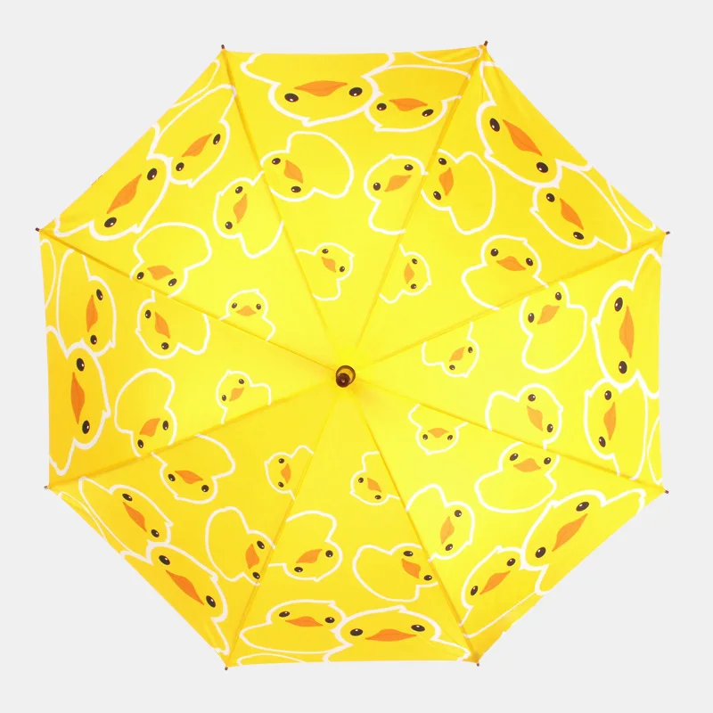 

Pongee Cute Yellow Duck Cartoon Long Handled Umbrella For Waterproof And Windproof Rain Umbrella UV Protection Umbrella Parasol