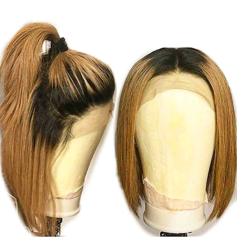 1B27 кружевные передние человеческие волосы парики для черных женщин предварительно сорванные перуанские волосы remy Омбре прямые короткие боб парики с детскими волосами