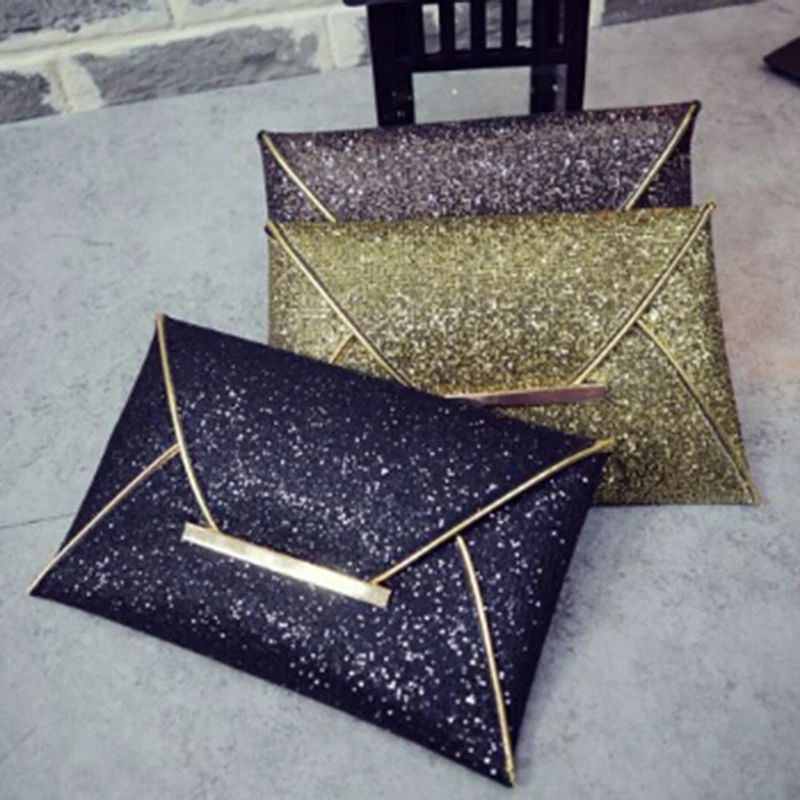 Fahion Design Women Glitter Sequins Handbag Female Evening Party Envelope Clutch Bag Socialite Style Wallet Purse Gold Purses | Багаж и
