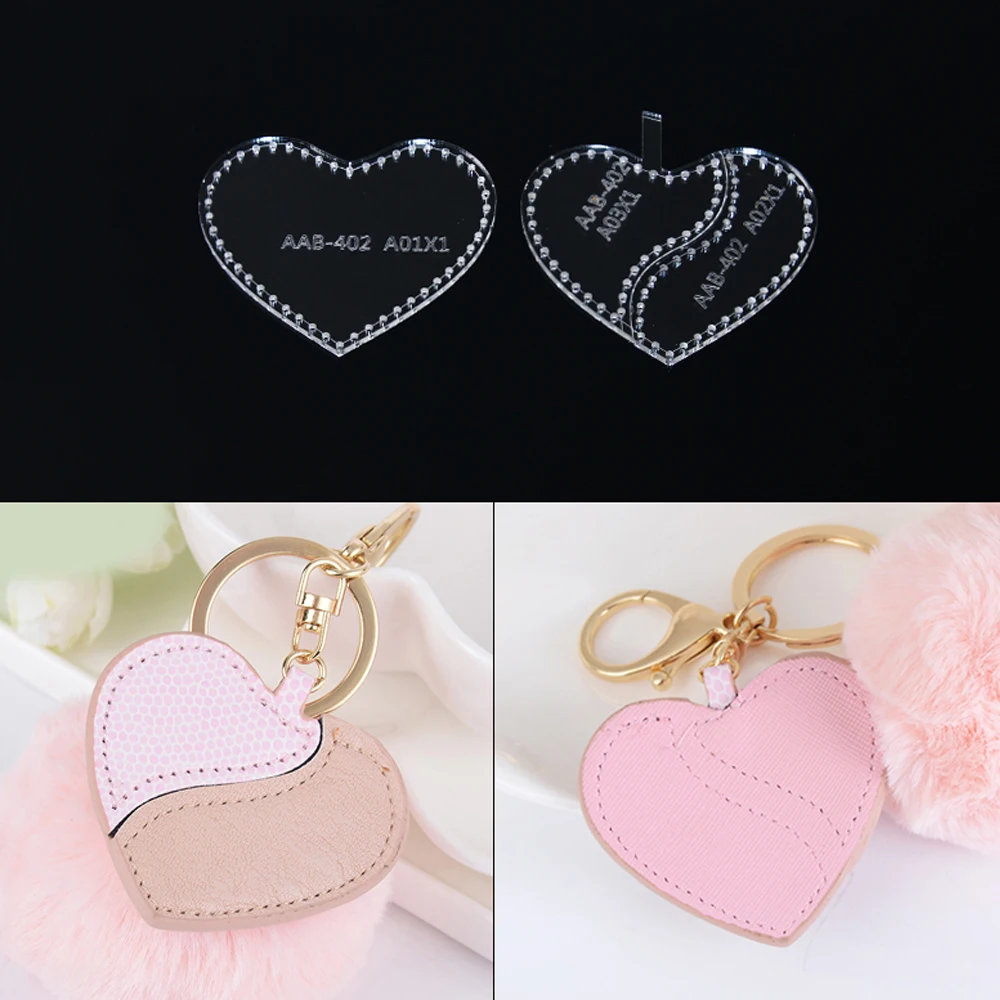 

1SET Heart Shape Love Keychain Acrylic Template Handmade Leather Pendant DIY Sewing Leather Tool