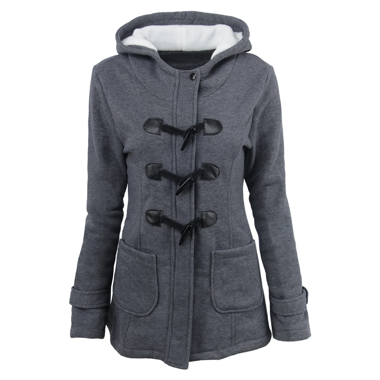 

2018 New Fashion Women Winter Coat Thickening Cotton Horn Button Jacket Female Hooded Outwear