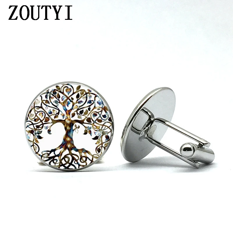 

2018/ luxury brand cufflinks with silver / copper plated glass cabochon life tree pattern novelty cufflinks men's wedding.