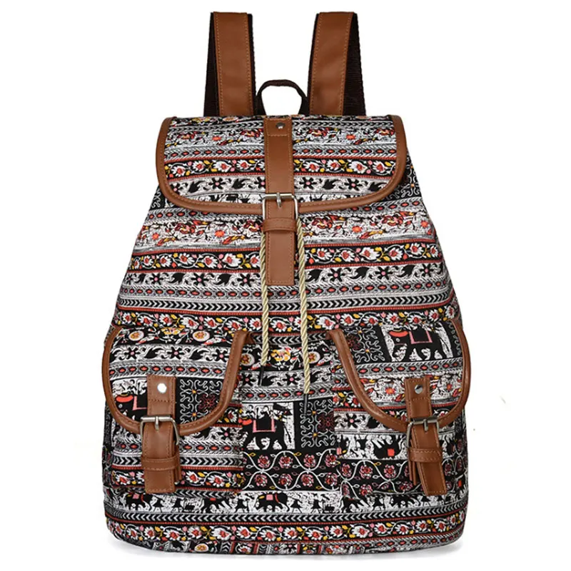 

FANSON 2019 New Woven Fabric Female Bagpack Aztec Women Backpack Bohemia Boho Laides Drawstring Rucksack Girls School Bags