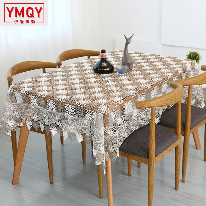YMQY Lace Tablecloth Table Cover Fashion Wedding Decoration Tablecloth Rectangular Hollow Out Table