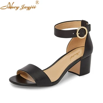 

Naycyjayjii Summer Black Classic Ladirs Dressy Open Toe Strappy Sandals Mid Block Heel Ankle Buckle Strap Pump Shoes Woman 35 38