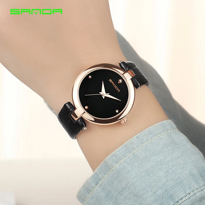 

2018 Fashion Rhinestone SANDA Watches Women Brand Luxury Crystal Watch Women Ladies Leather Bracelet Watches Dress Montre Femme