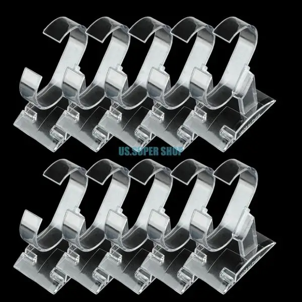 

Cheap+Free shipping 10 pcs/lot Transparent Plastic Wrist Watch Display Holder Rack Store Shop Show Stand EQ7334