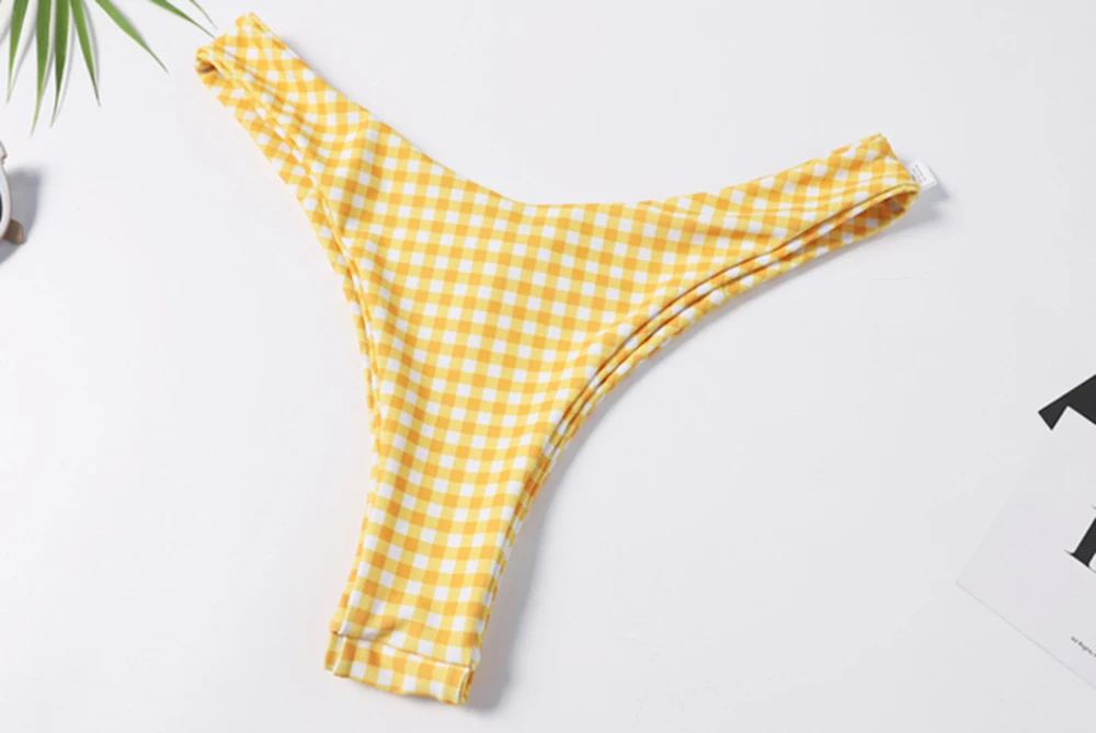 Floylyn сексуальный женский бикини Желтый Клетчатый купальник с открытыми плечами пуш-ап купальник пляжный купальный костюм Biquini Maillot De Bain