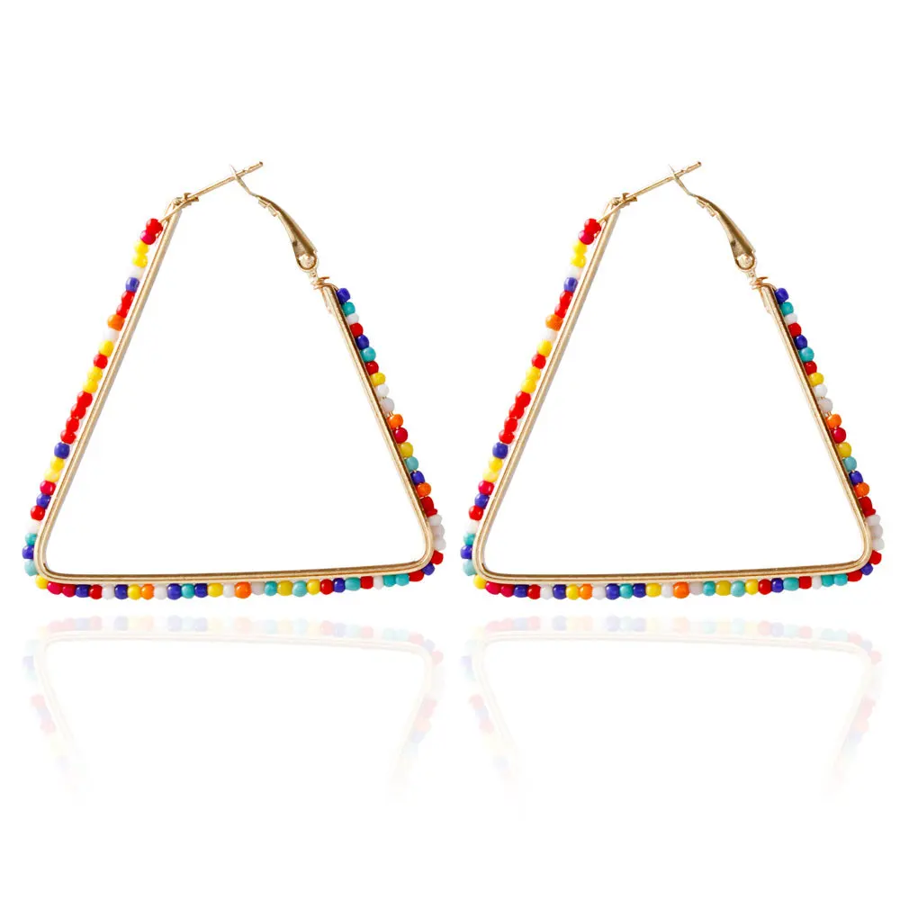 Bohemian Hoop Earrings Fashion Triangle Women Small beads Geometric For Girls Jewelry Wedding Accessories | Украшения и