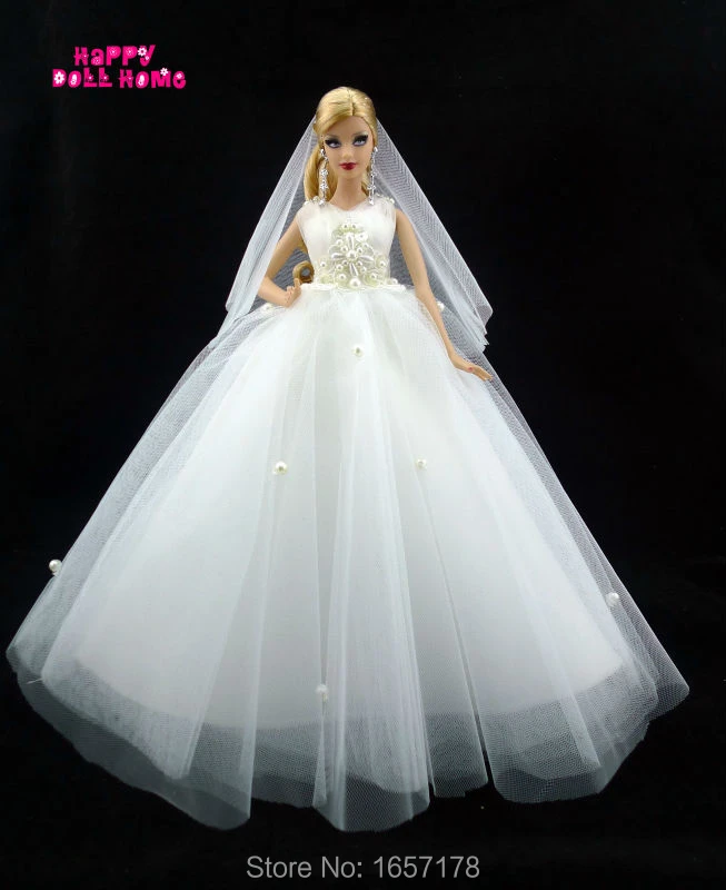 Hochzeits Brautkleid Abendkleid Kleidung mit Brautschleier für 18Zoll Puppen 