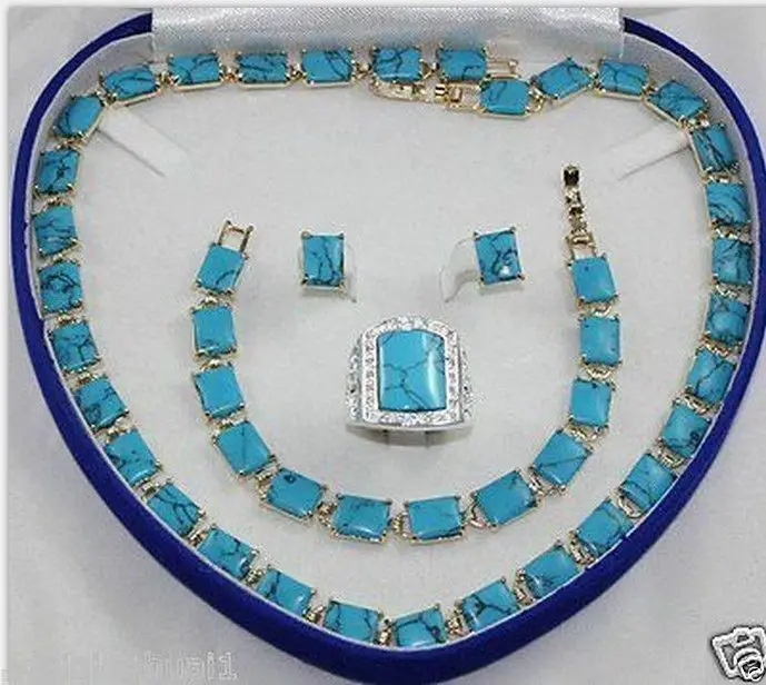 

Hot sale Free >>bridal Woman's Jewellery AAA Turquoise necklace bracelet ring earring jewelryset
