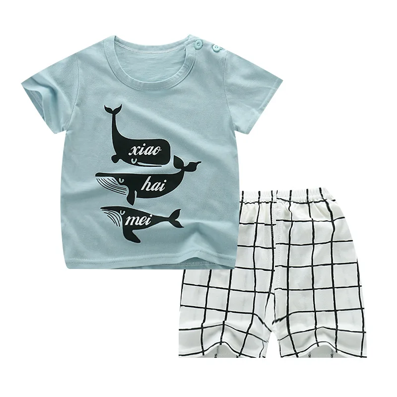 Комплект одежды для новорожденных; повседневный летний комплект для малышей; детский спортивный комплект с короткими рукавами; футболка и шорты; одежда для малышей; 12M24M3T4T5T6T7T8T - Цвет: Хаки