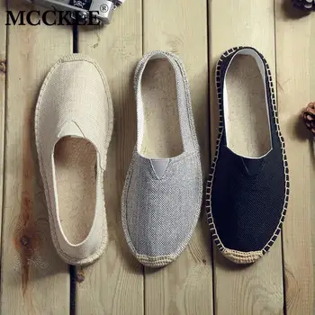 

MCCKLE Women Sewing Flax Shoes Embroider Slip on Loafers Casual Shoes Woman Espadrilles Hemp Canvas Flat Retro Shoes Plus Size