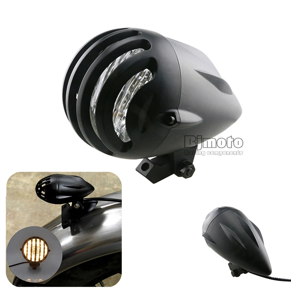 

BJGLOBAL Motorcycle Deep Cut LED Bullet Headlight Grille LED Lights For Harley Custom Old School Bobber/Cruiser/Chopper Emark