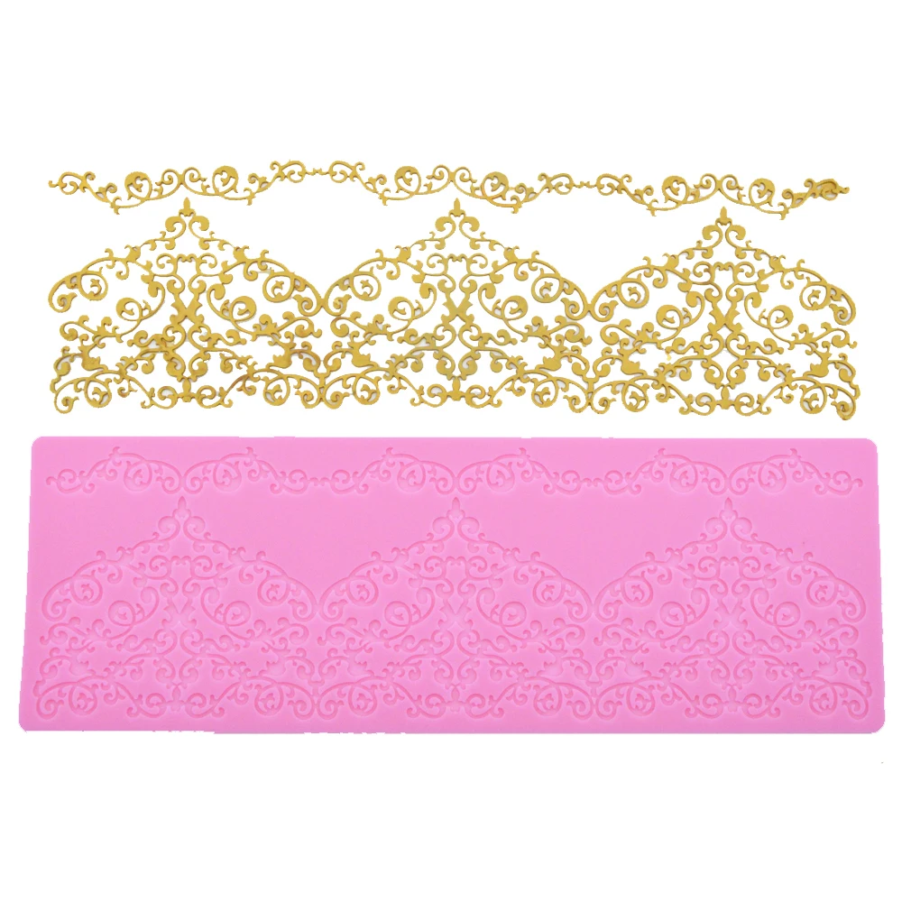 1 шт розовый кружевной силиконовый Фондант форма для льда Свадебная форма для торта декоративная мат