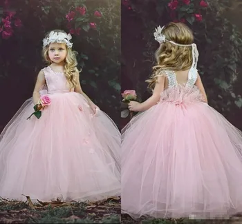 

Light Pink Flower Girls Dresses 2018 New Puffy Girls Pageant Dress For Little Girls Custom Made First Communion Dress