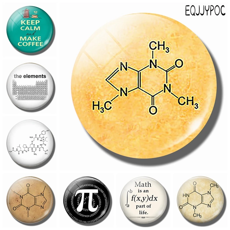 Химическая молекула кофеина 30 мм магнит на холодильник кофеин кофе стеклянный купол магнитные наклейки на холодильник держатель для заметок домашний декор