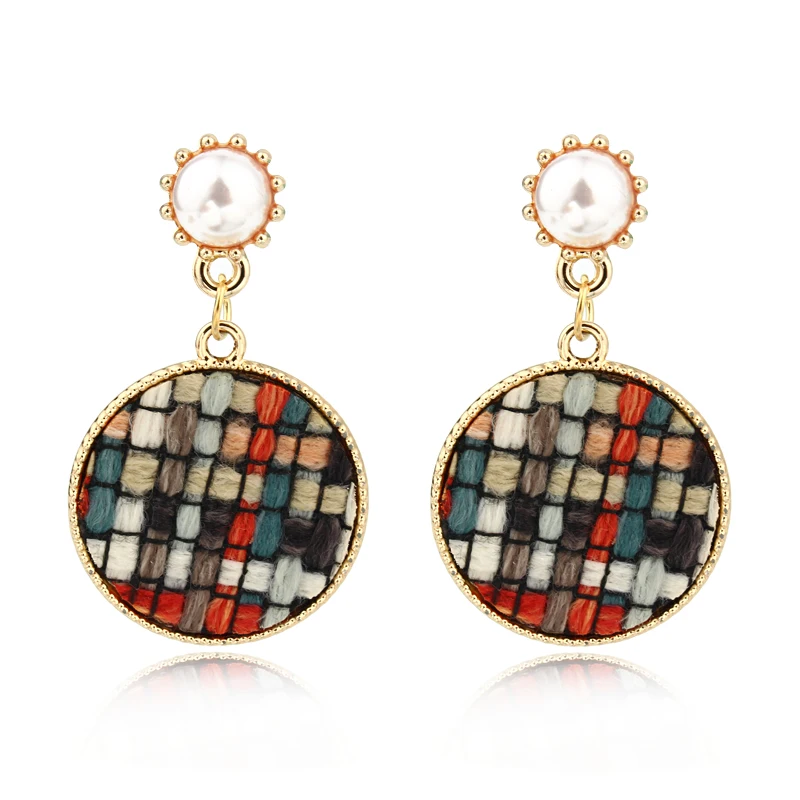 

Dayoff Boho Cotton Lattice Round Pearl Dangle Earrings Women Jewelry Europe Huge Eardrop Vintage Gold Long Dangle Earrings E542