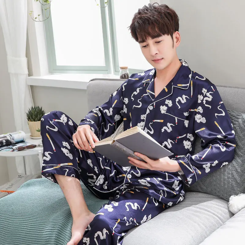 Весенний атласный Шелковый пижамный комплект для мужчин, одежда для сна, модная дизайнерская Пижама Homme, мужской комплект из 2 предметов, топы+ штаны, пижама Hombre, домашняя одежда - Цвет: 024XYCXNK