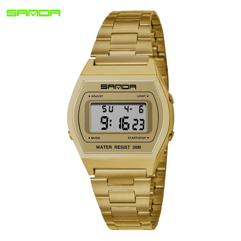 

SANDA Fashion LED Digital Watches Men Stainless Steel Waterproof Sport Watch Men Bracelet Gold Watch Relogio Masculino