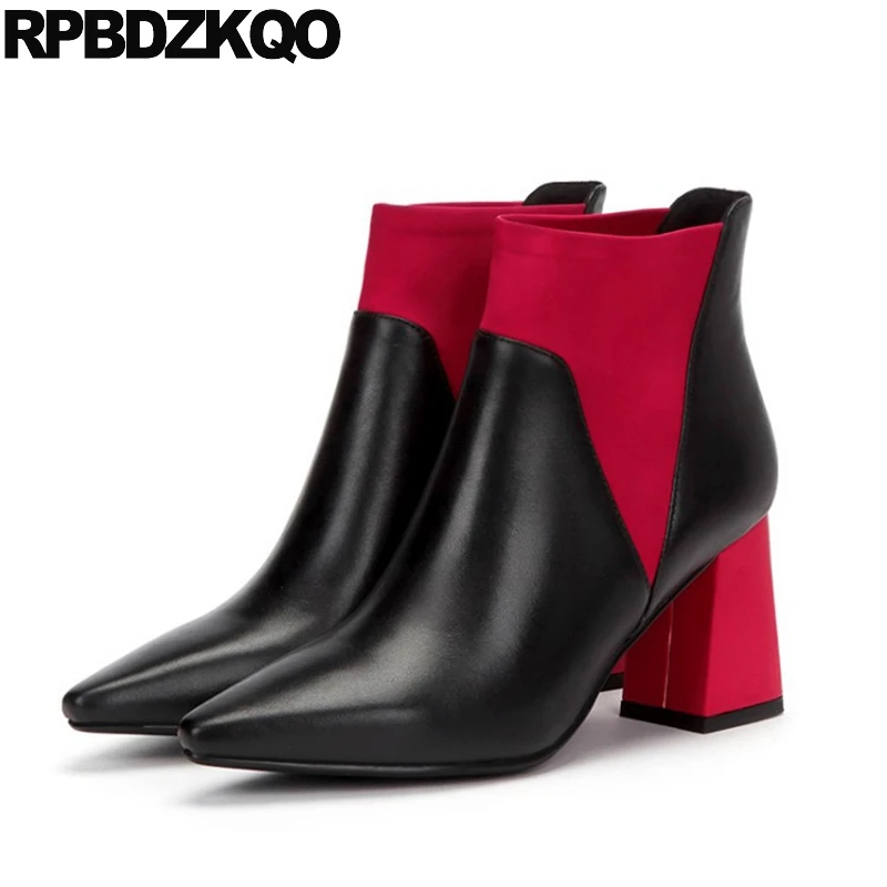 

Booties Ankle High Heel Genuine Leather Slip On Suede Pointed Toe 2017 Black Designer Shoes Women Luxury Fashion Autumn Short