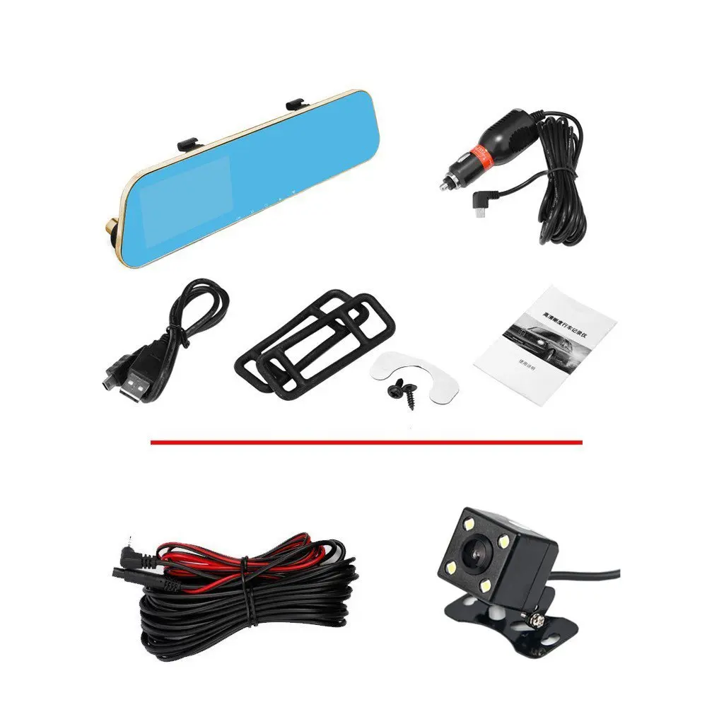 Podofo 4.3 Inch Car Rear View Mirror Dash Cam Auto Video Recorder Registrator Camcorder Dashcam with Dual Lens Car Camera Dvrs