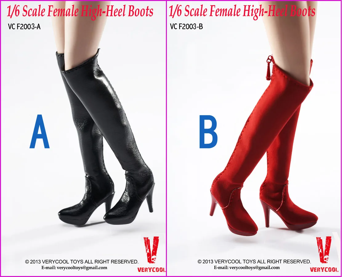 VERYCOOL 1/6 Female Black Zipper High Heel Boots Shoes F 12'' VERYCOOL Figure 