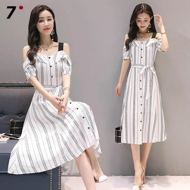 Korean style high quality women fashion 2018 striped cotton linen white