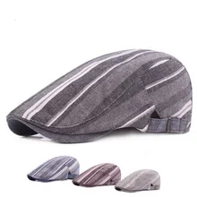 Новинка весны и лета Для мужчин Хлопок Лен для отдыха вперед Кепки Цвет полосатый дамы ретро Flat Top Hat Беретки для женщин камуфляж