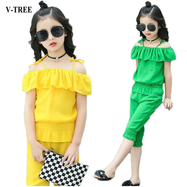 Summer Girls Clothing Set Chiffon Clothes Sets For Girl Colored ...