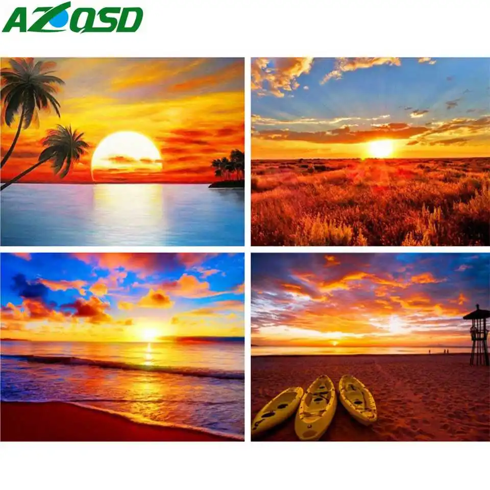 

AZQSD Diamond Embroidery Sunset Diamond Painting Scenery Diamond Mosaic Full Display Home Decor Full Drill Cross Stitch Kit