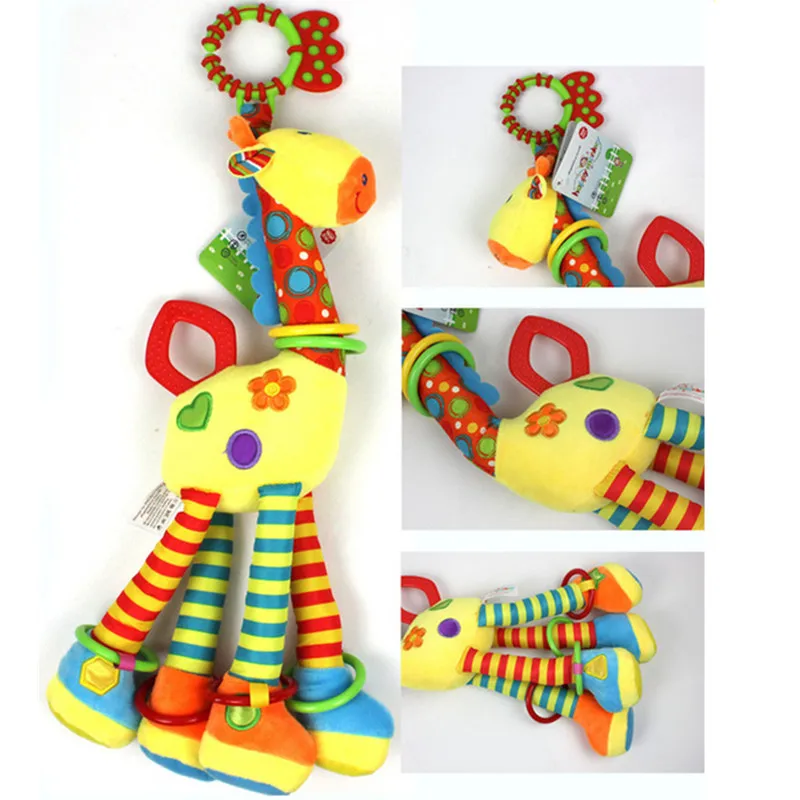 Плюшевая детская развивающая мягкая игрушка в виде жирафа, колокольчики, погремушки с ручками, горячая Распродажа, детская игрушка-прорезыватель скидка 50