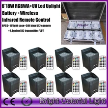 8 шт.+ 1 Fly чехол+ 384 dmx512 консоли+ 1 передатчик/lot 6*18 Вт полный алюминий LED RGBAW УФ-торшер Wireless DMX батареи пар огни