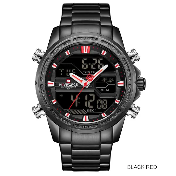 NAVIFORCE Роскошные Брендовые мужские спортивные часы мужские кварцевые светодиодный цифровые часы мужские военные наручные часы Relogio Masculino - Цвет: black red