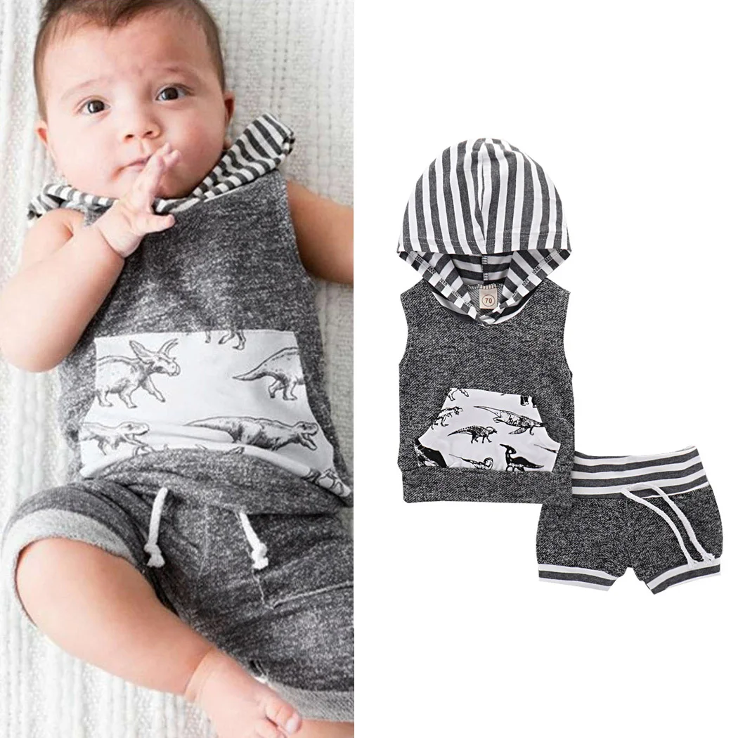 Newborn Infant Kids Baby Boy Clothing Sets Dinosaur Printed Sleeveless