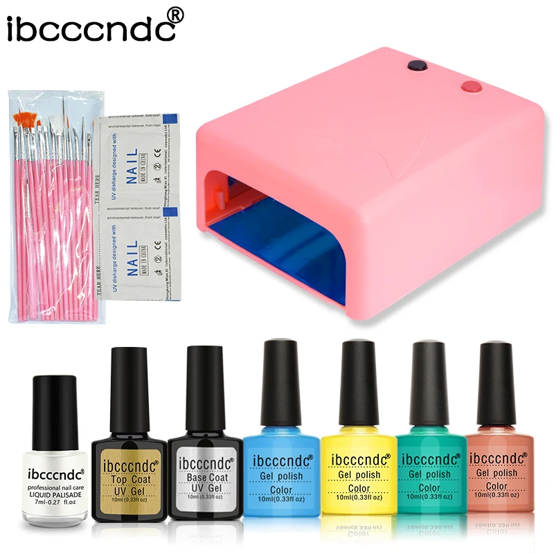 

Nail Art Set Kit 36W UV Dryer Lamp + 4 Colors 10ml Gel Polish Base Top Coat Peel Off Liquid Nail Art Brushes Set Manicure