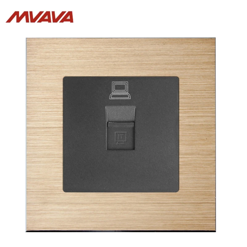 

MVAVA RJ45 Outlet Computer Jack Plug Port Wall Socket PC LAN Data Receptale Luxurious Alumimum brushed Champagne Free Shipping