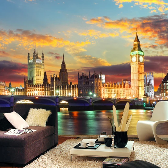 

3D photo wallpaper European 3D Tower Bridge London building night view large mural living room dining room sofa wallpaper mural