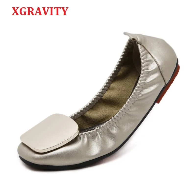 

XGRAVITY 2022 Hot Plus Size Elegant Women Foldable Flat Shoes Fashion OL Ladies Flats Round Toe Woman's Footwear Female A074