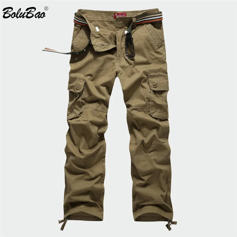 Online BOLUBAO nuevos pantalones de carga para hombres Multi bolsillos pantalones de camuflaje militar pantalones de chándal pantalones de cintura elástica para hombres