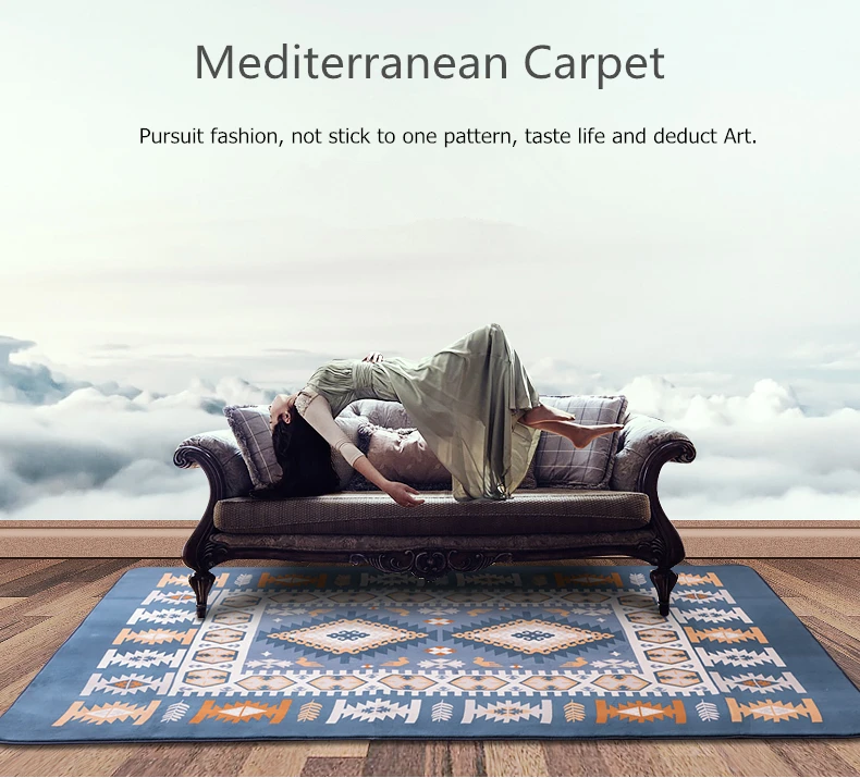 Honlaker Средиземноморский ковер большие ковры для гостиной синие Коврики для спальни чайный столик прямоугольный напольный коврик