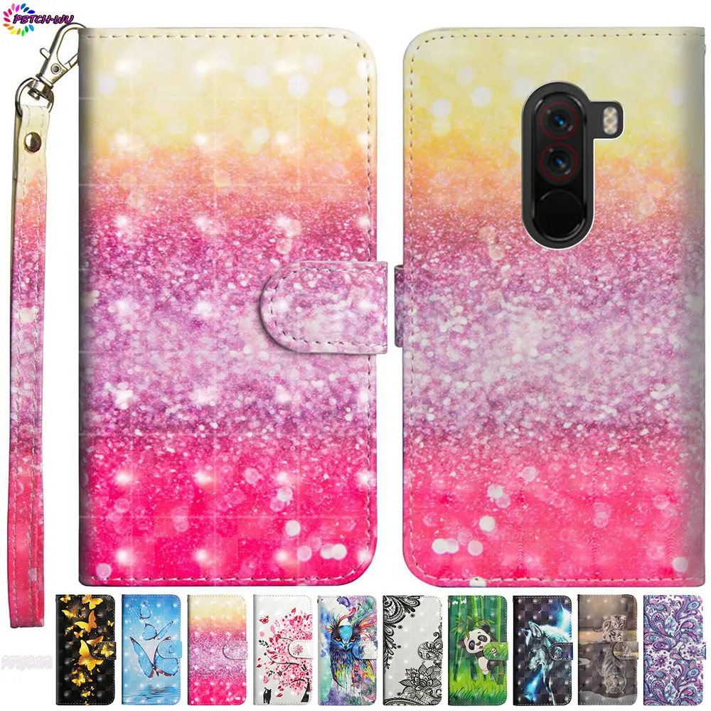 3D Painted Case For Xiaomi Pocophone F1 M1805E10A Mobile Phone Flip Wallet Cove For Xiao mi Poco F1 TPU Silicone Protector Box