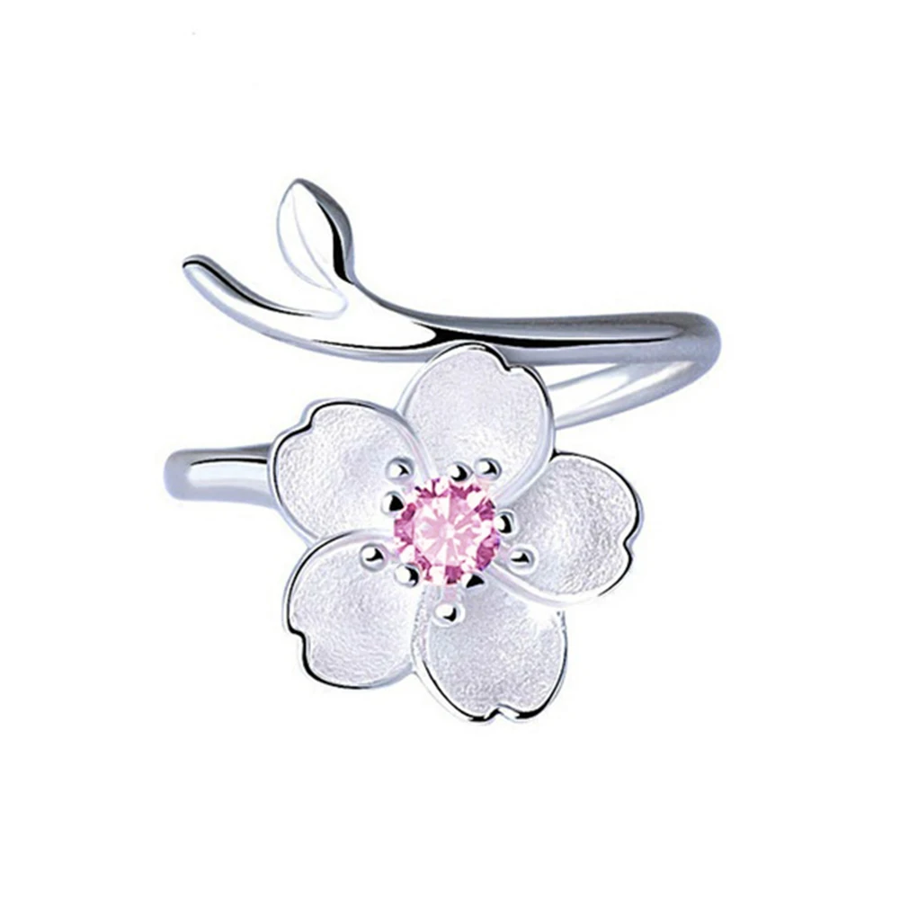 

Female Rings Cherry Blossoms Flower Rings 925 Silve for Women Female Adjustable Size Ring Fashion Jewelry Accessories
